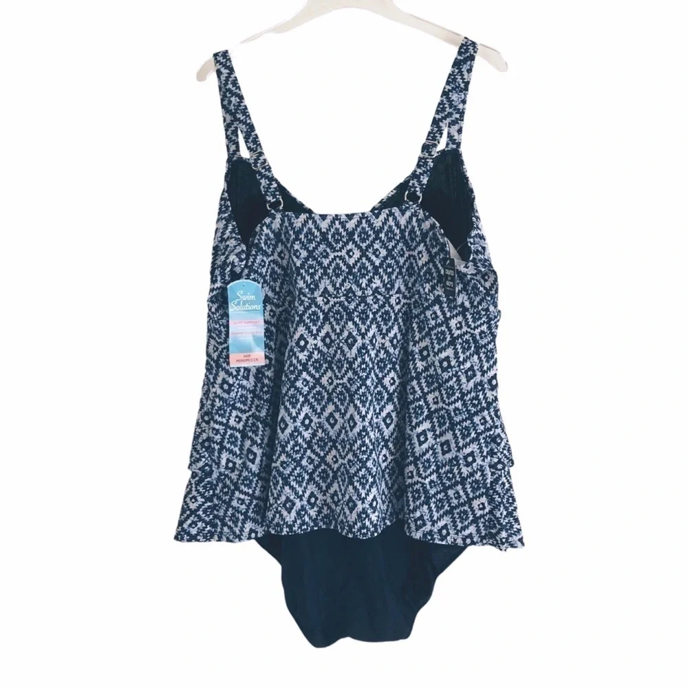 Swim Solutions One Piece Triple Tier Fauxkini Swimsuit Navy Size 22W - Picture 3 of 15
